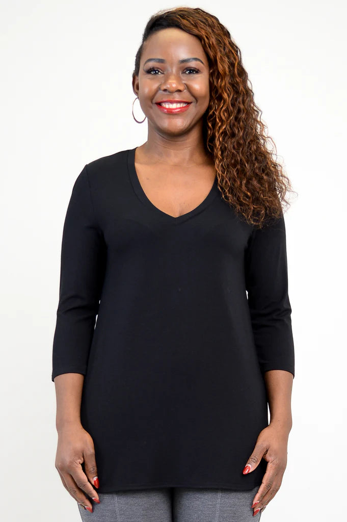 Blue Sky - Jackie 3/4 Sleeve Top - Bamboo - Black