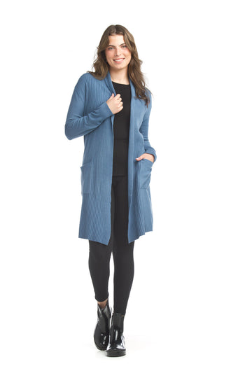 Papillon PT-13303 Chelsey Ribbed Pointelle Cardigan - Denim