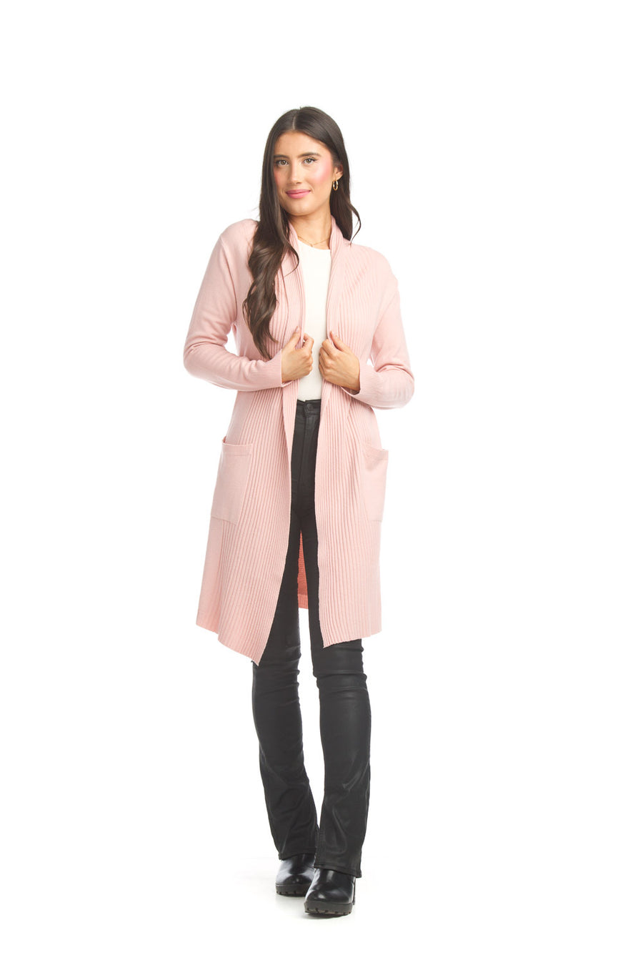 Papillon PT-13303 Chelsey Ribbed Pointelle Cardigan - Blush