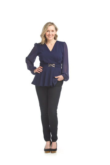 Papillon PT-17040 Wrap Blouse - Navy