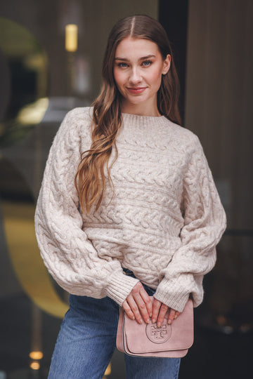 Papillon ST-17232 Cable Knit Pullover Sweater - Oatmeal