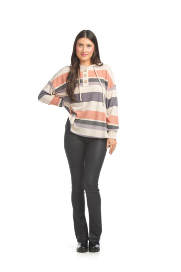 Papillon ST-17275 Striped Hooded Sweater - Beige