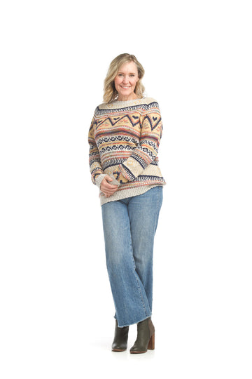 Papillon ST-17283 Fair Isle Knit Sweater - Natural