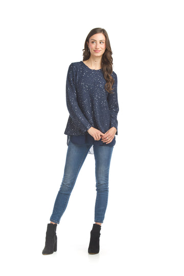 Papillon ST-5384 Sequin Georgette Underlay Sweater - Navy