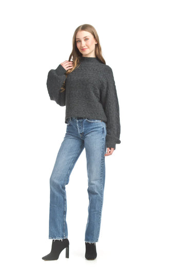 Papillon ST-17232 Cable Knit Pullover Sweater - Charcoal