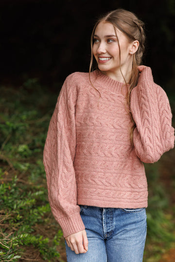 Papillon ST-17232 Cable Knit Pullover Sweater - Pink